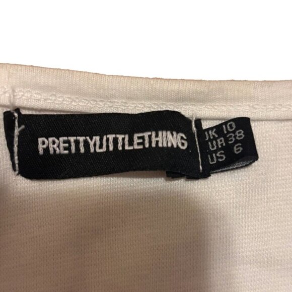 Pretty Little Thing White Textured Sleeveless Crop Top Women’s Size 6 - Picture 5 of 6